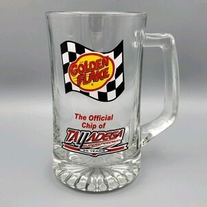 Golden Flake NASCAR Talladega Superspeedway Clear Glass Beer Stein Mug 24 OZ